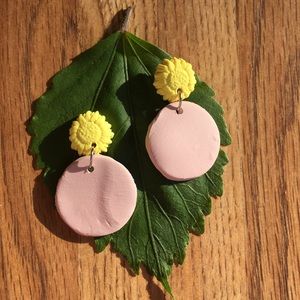 Pink and sunflower handmade earrings